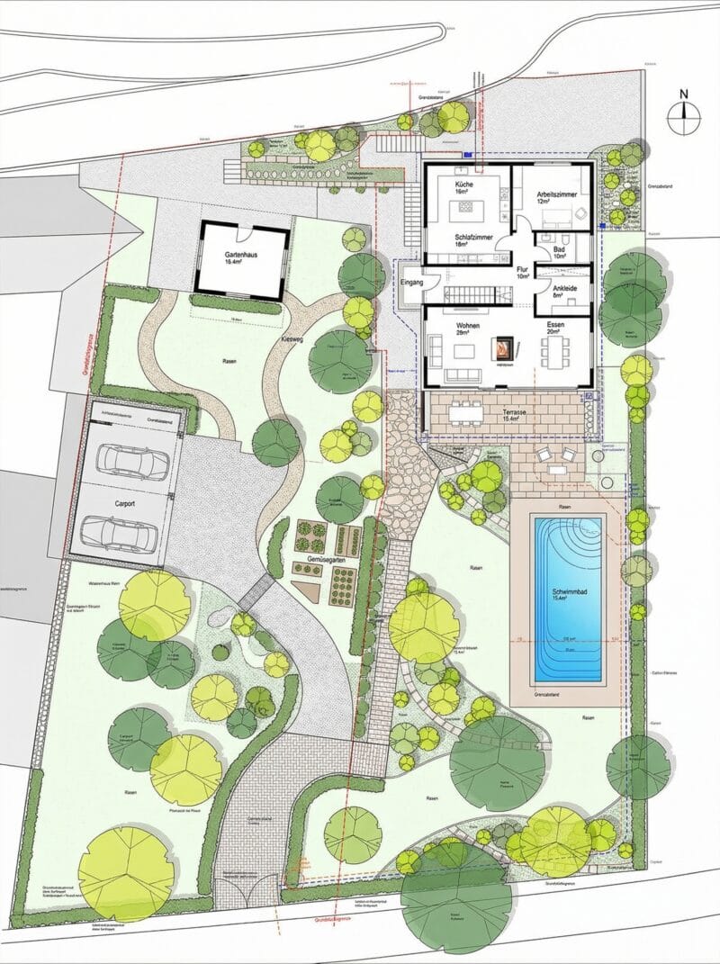 3D Gartenplanung in Stuttgart mit detaillierter CAD Darstellung von Außenanlagen und Gartendesign