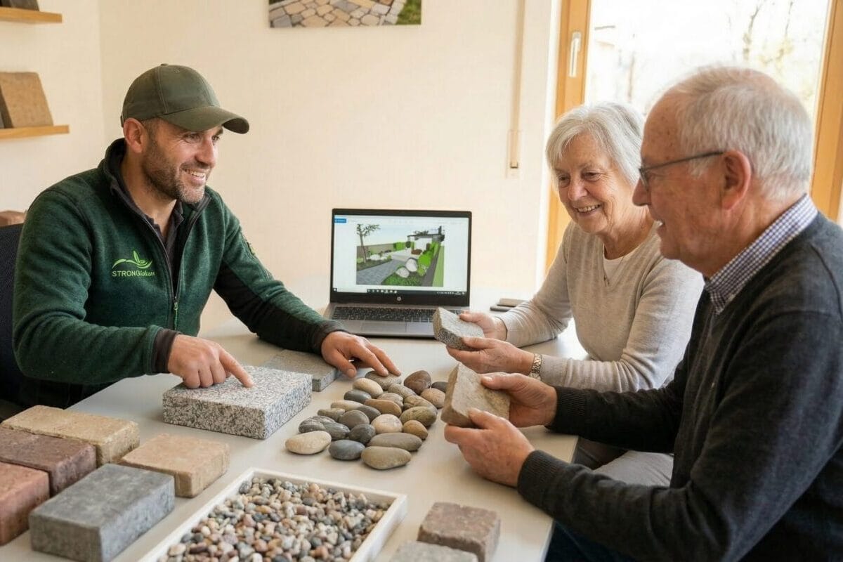Kundenberatung im Büro zur Material- und Pflanzenauswahl in der Gartenplanung in Stuttgart